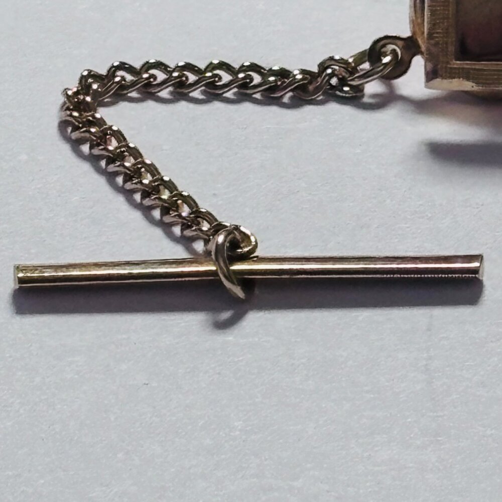 VINTAGE Gold Tone Square Toggle Tie Tack Chain Bar Clasp Unisex - Picture 4 of 6